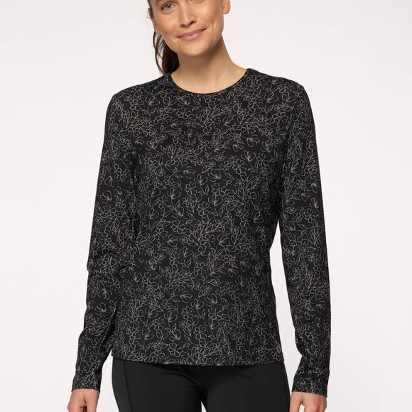 NWT Hang Ten® Ladies' UPF 50+ Sun Tee Long Sleeve Rashguard Floral Black Large - Picture 1 of 15
